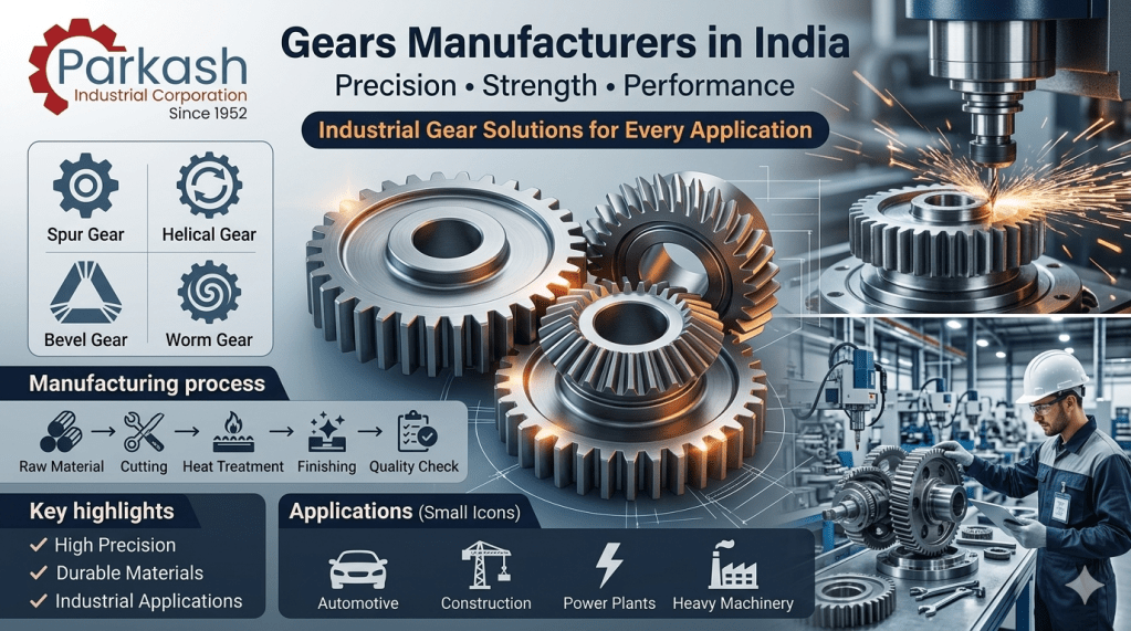 Gears manufacturers in India showing industrial gear types and CNC gear manufacturing process